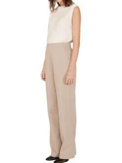 Pantalon tailleur beige uni avec une coupe bootcut et 2 poches