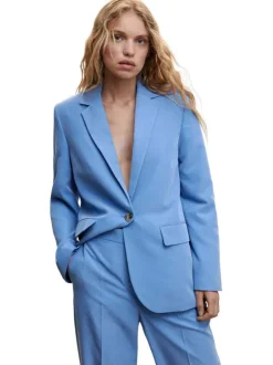Pantalon Tailleur ciel uni avec taille intermédiaire et une coupe droite
