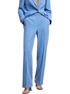 Pantalon Tailleur ciel uni avec taille intermédiaire et une coupe droite