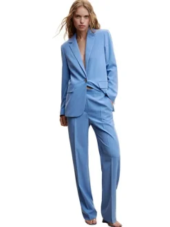 Pantalon Tailleur ciel uni avec taille intermédiaire et une coupe droite