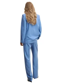 Pantalon Tailleur ciel uni avec taille intermédiaire et une coupe droite