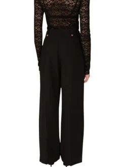 Pantalon tailleur noir uni avec une coupe bootcut et passants pour ceinture