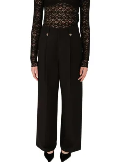 Pantalon tailleur noir uni avec une coupe bootcut et passants pour ceinture