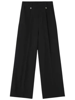 Pantalon tailleur noir uni avec une coupe bootcut et passants pour ceinture