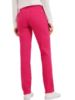 Pantalon Toronto Straight en coton rose uni avec une coupe slim et 5 poches