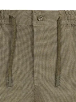 Pantalon vert à coupe droite pourvu d'une taille élastiquée plissée