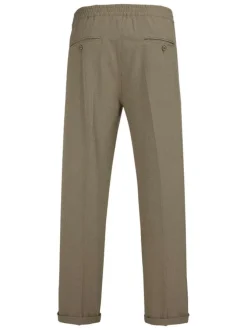 Pantalon vert à coupe droite pourvu d'une taille élastiquée plissée