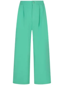 Pantalon vert uni avec larges pinces coupe large