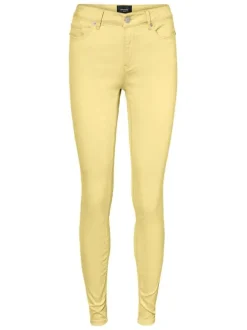 Pantalon Vmhot Seven jaune en coton mélangé uni avec une coupe skinny et 3 poches à l'avant