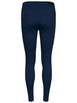 Pantalon Vmhot Seven marine en coton mélangé uni avec une coupe skinny et 3 poches avant