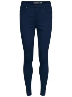 Pantalon Vmhot Seven marine en coton mélangé uni avec une coupe skinny et 3 poches avant