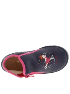 Pantoufles bottillon TAFINI en cuir marine à motif patineuse artistique avec paillettes roses Made in France