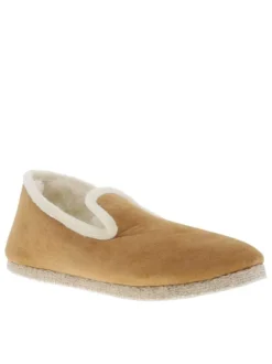 Pantoufles MOUTON (F) en cuir nubuck beige et doublure laine