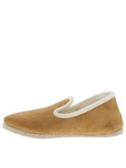 Pantoufles MOUTON (F) en cuir nubuck beige et doublure laine