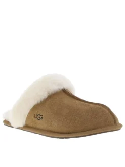 Pantoufles plates et fourrées en cuir nubuck naturel à col en fourrure de mouton blanc