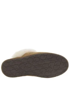 Pantoufles plates et fourrées en cuir nubuck naturel à col en fourrure de mouton blanc