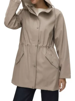 Parka à capuche beige unie à coupe droite resserrée à la taille