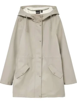Parka à capuche beige unie à coupe droite resserrée à la taille