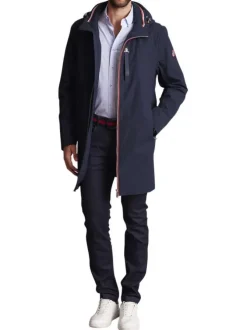 Parka à capuche bleue marine uni à coupe longue et à détails tricolores