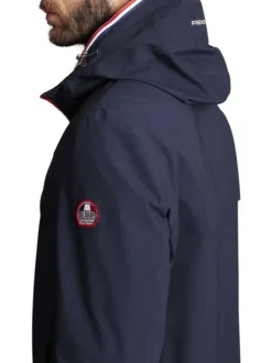 Parka à capuche bleue marine uni à coupe longue et à détails tricolores