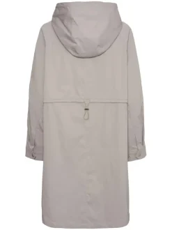Parka à capuche longue beige unie avec une coupe droite et des poches