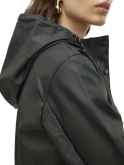 Parka à capuche noire unie à coupe droite resserrée à la taille