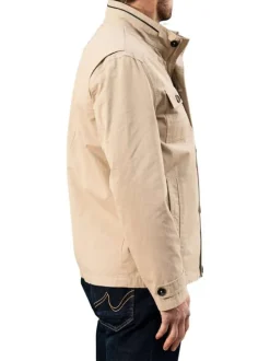 Parka en coton beige unie avec une coupe droite et un col montant
