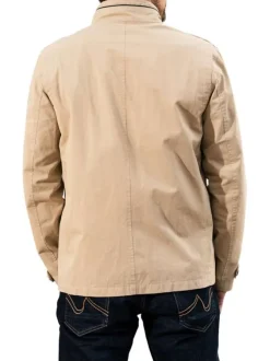 Parka en coton beige unie avec une coupe droite et un col montant