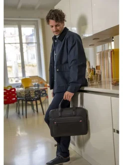 Parka en coton biologique marine uni avec une coupe ajustée et un col à revers