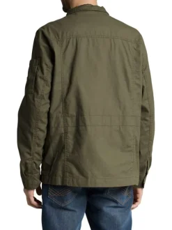 Parka en coton kaki uni avec une coupe droite et des poches plaquées à l'avant