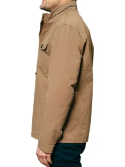 Parka en coton taupe unie avec une coupe droite et un col montant