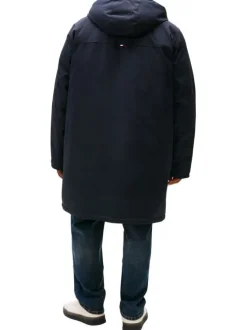 Parka Grande Taille marine uni avec une coupe droite et longue