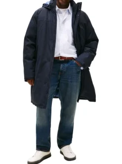 Parka Grande Taille marine uni avec une coupe droite et longue