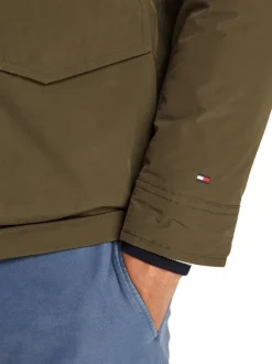 Parka kaki unie à coupe droite, col montant style saharienne