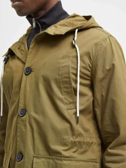 Parka kaki unie en coton coupe droite boutonnée