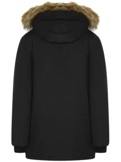 Parka longue fourrée à capuche kaki avec 4 poches et écusson cousu
