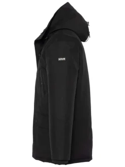 Parka longue noire unie à coupe droite avec un col à capuche et 4 poches