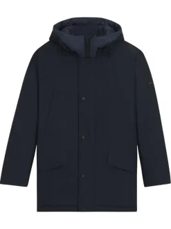 Parka marine pourvu d'un col à capuche avec cordons de serrage