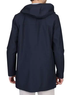 Parka marine uni avec une coupe droite et une fermeture zippée