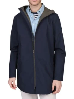 Parka marine uni avec une coupe droite et une fermeture zippée
