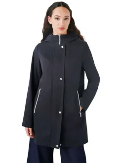 Parka marine unie avec une coupe droite et col à capuche avec poches zippées