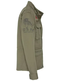 Parka militaire en coton kaki pourvue d'un col montant à boutons pression