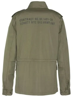 Parka militaire en coton kaki pourvue d'un col montant à boutons pression