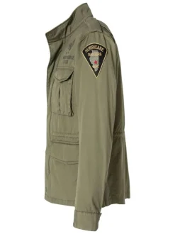Parka militaire en coton kaki pourvue d'un col montant à boutons pression