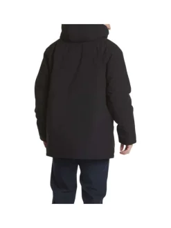 Parka noire unie avec une coupe droite et un col montant à capuche