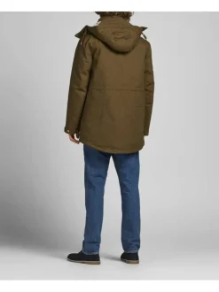Parka taupe coupe droite avec un col à capuche
