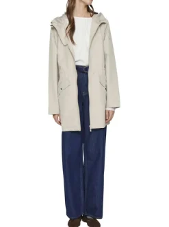 Parka taupe uni avec une coupe droite à col à capuche et une fermeture zippée