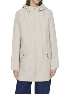 Parka taupe uni avec une coupe droite à col à capuche et une fermeture zippée