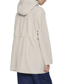 Parka taupe uni avec une coupe droite à col à capuche et une fermeture zippée