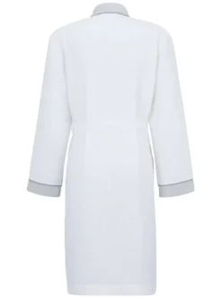 Peignoir blanc en coton tissu effet nid-d’abeilles et ceinture à nouer devant